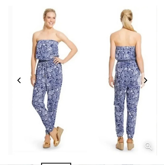 Lilly Pulitzer for Target Blue and White Strapless Jumpsuit. Size L. EUC - Picture 1 of 11